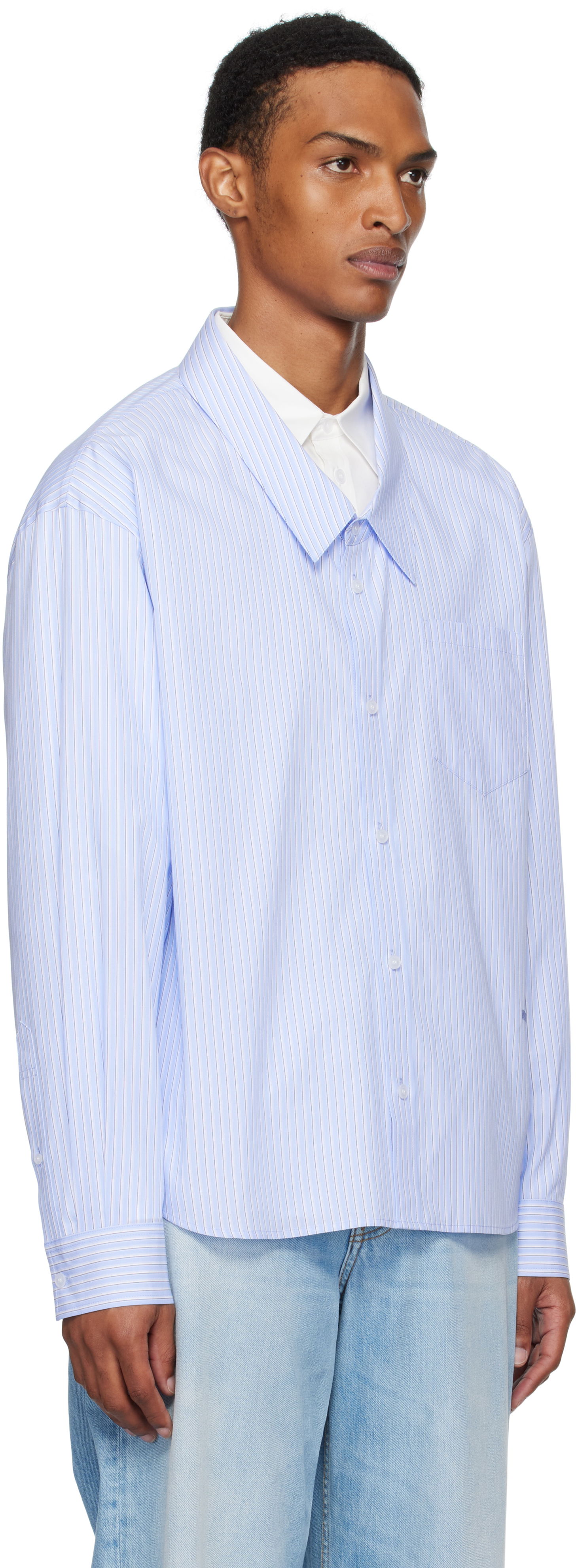Košeľa We11done We11done Striped Layered Shirt Modrá | WD-SH2-25-182-M-BL, 1