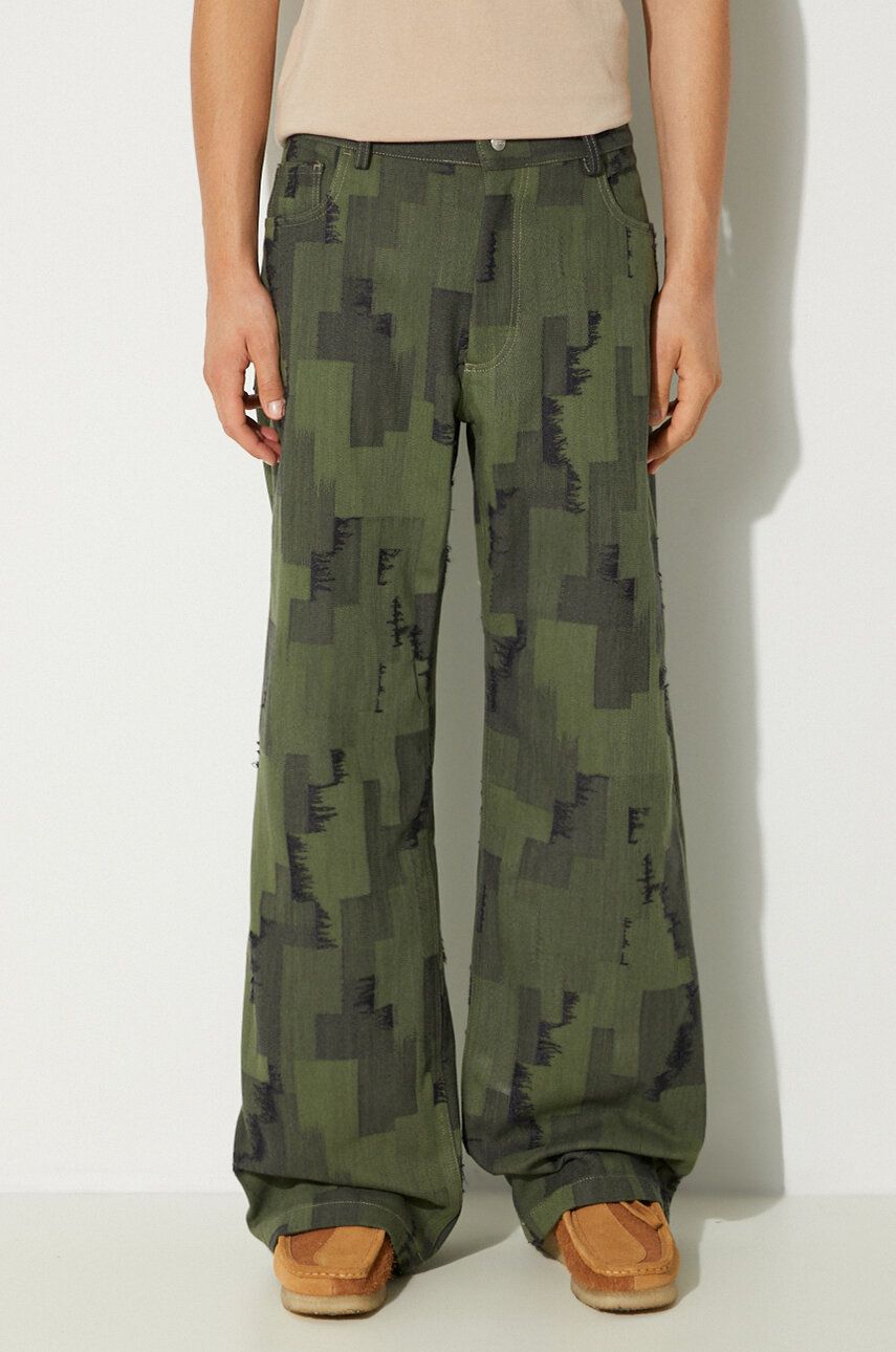 Džínsy Marcelo Burlon Cross Wide Pants Zelené | CMCA187F24FAB0025810, 0