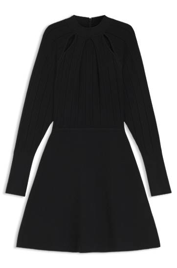 Šaty BOSS Knitted Skater Dress with Cut-Out Mock Neck and Ribbed Bodice Čierna | 50547906