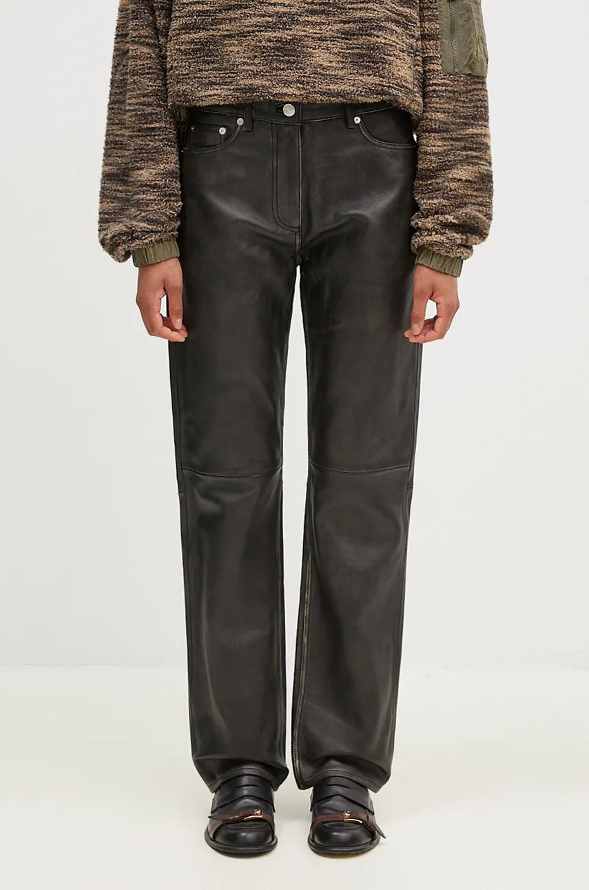 Nohavice Samsoe Samsoe High Waist Leather Trousers Čierna | F24300138, 0
