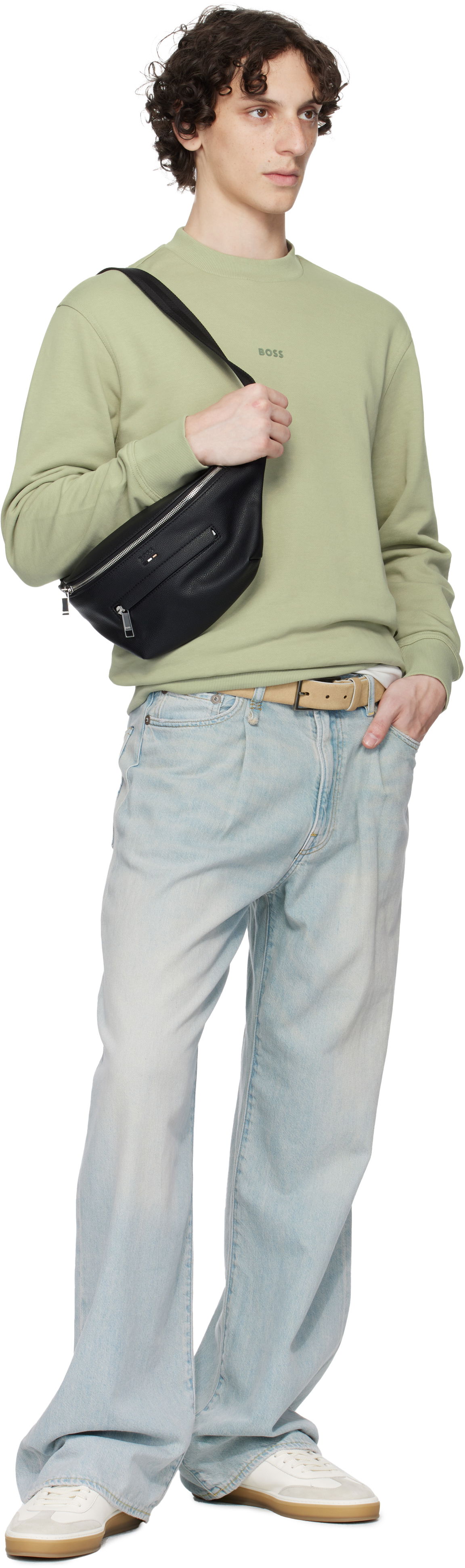 Black Grained Faux-Leather Pouch