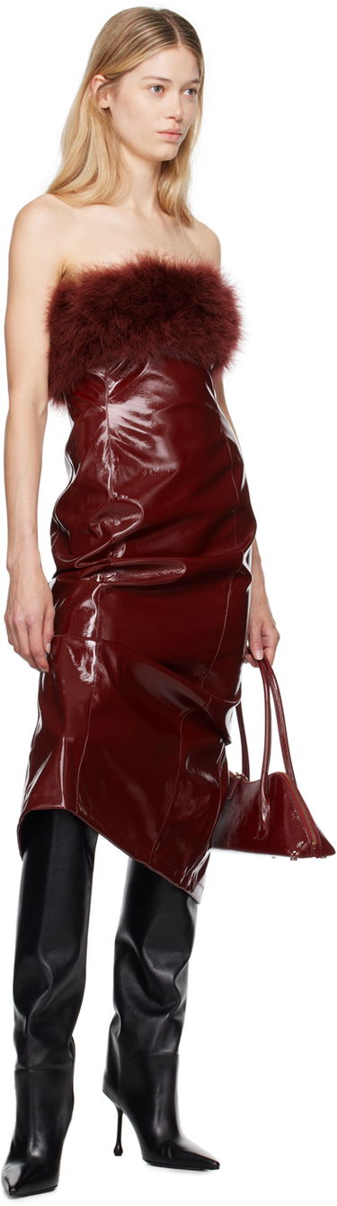 Šaty Blumarine Feather Trim Faux-Leather Midi Dress Vínová | A422A481A, 3