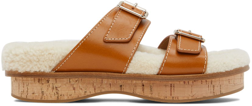 Tenisky a topánky CHLOÉ Chloé Marah Shearling Cork Platform Mules Hnedá | CHC22A679AK