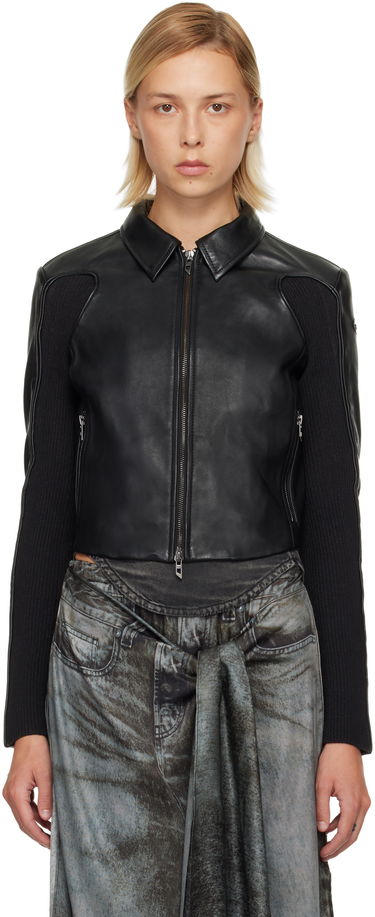 Bunda Diesel Leather Jacket with Ribbed Knit Sleeves Čierna | A15373 0AJIR, 0