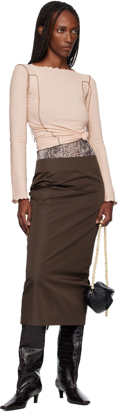 Tričko Baserange Omato Ribbed Exposed Seam Long Sleeve Top Béžová | TTOML-CR-WI25, 3