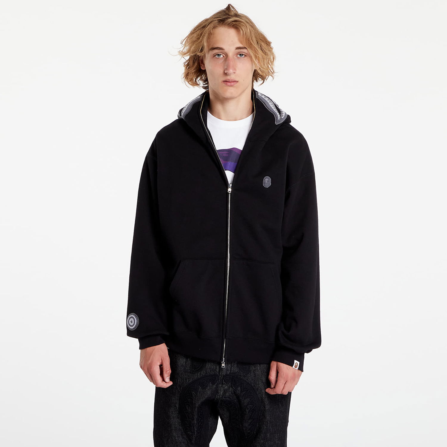 Mikina BAPE A BATHING APE Ape Head One Point Shark Zip Hoodie Čierna | 001ZPK301306M BLK, 0