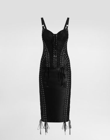 Šaty Dolce & Gabbana Dolce & Gabbana Lace-Up Corset Detail Calf-Length Dress Čierna | F6TUKTGDC1ON0000, 0