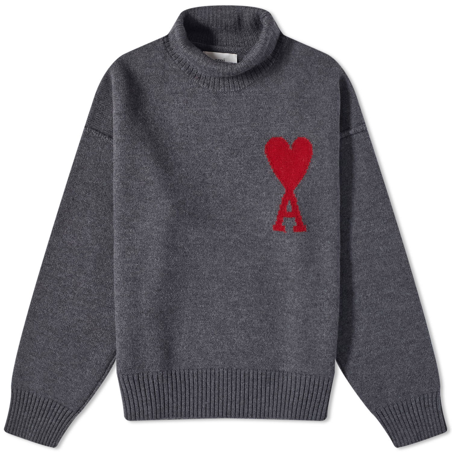 Sveter AMI Paris Large A Heart Roll Neck Knit Šedá | BFUKS406-018-084, 0