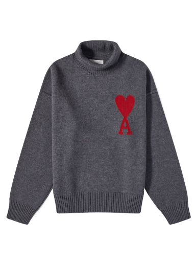 Sveter AMI Paris Large A Heart Roll Neck Knit Šedá | BFUKS406-018-084