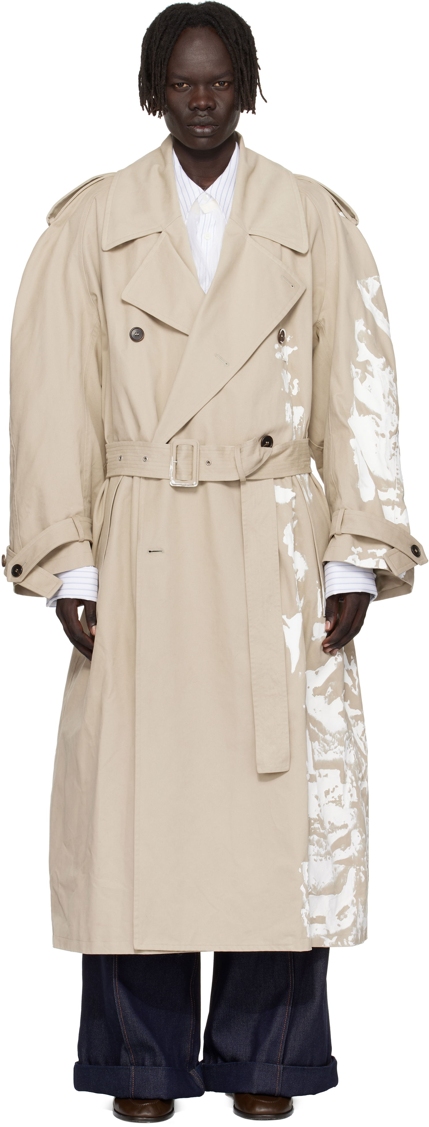 Trenčkot HED MAYNER Hed Mayner Painted Trench Coat Béžová | HMMB10004S-HB180, 0