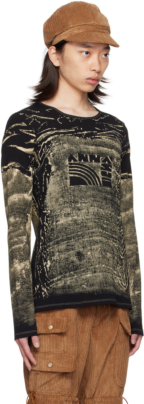 Tričko Anna Sui Exclusive Black & Beige Graphic Long Sleeve T-Shirt Čierna | MT624A1, 1