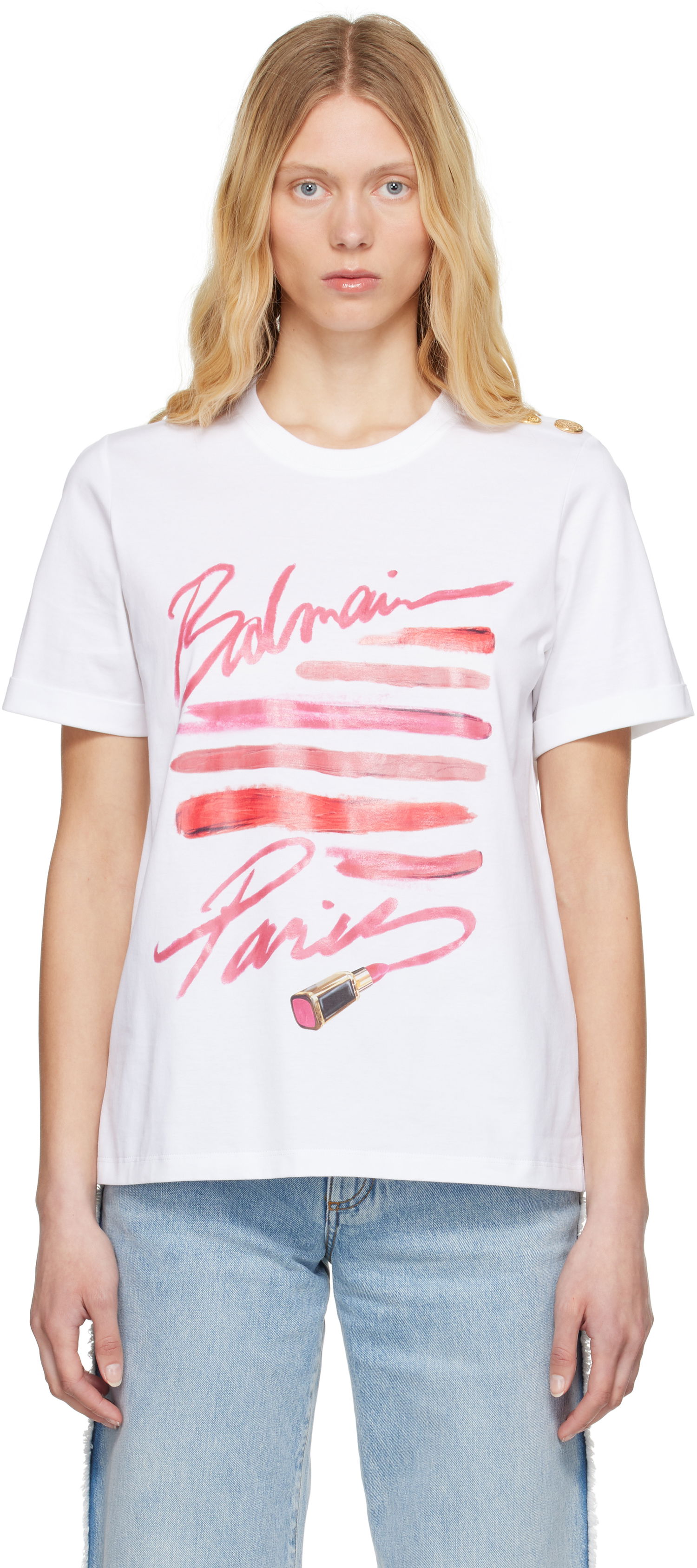Tričko Balmain Balmain Lipstick Print T-Shirt Biela | EF0EF135GE91, 0