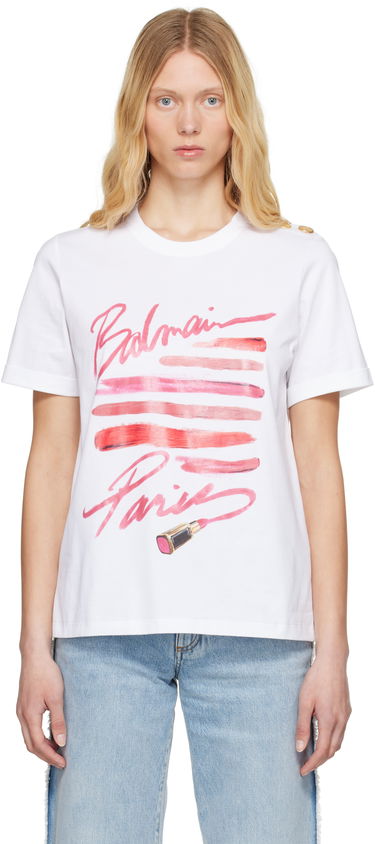 Tričko Balmain Balmain Lipstick Print T-Shirt Biela | EF0EF135GE91, 0