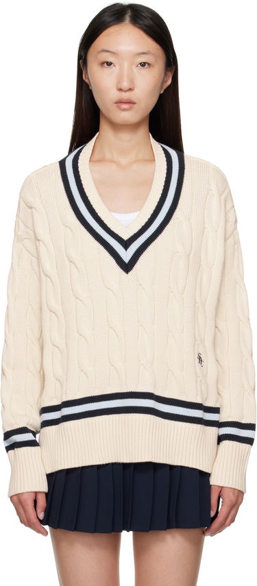 Sveter Sporty & Rich Sporty & Rich Cableknit V-Neck Sweater Béžová | WS011602302WH38, 0