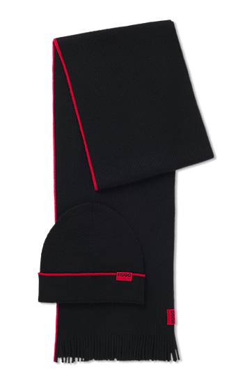 Kulicha BOSS Knitted wool hat and scarf set with contrast trim Čierna | 50517757, 0