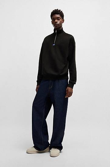 Mikina BOSS HUGO Cotton-Terry Sweatshirt with Zip Closure and Logo Čierna | 50522367, 1