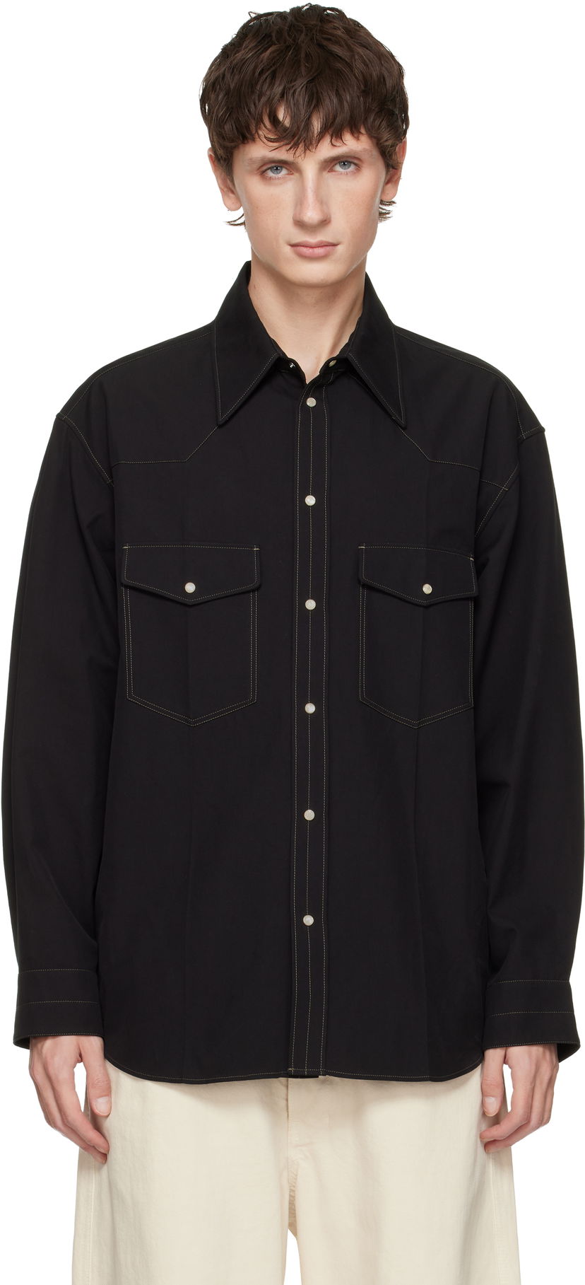 Košeľa LEMAIRE Western Snap-Button Shirt with Contrast Stitching Čierna | SH1193 LF1475