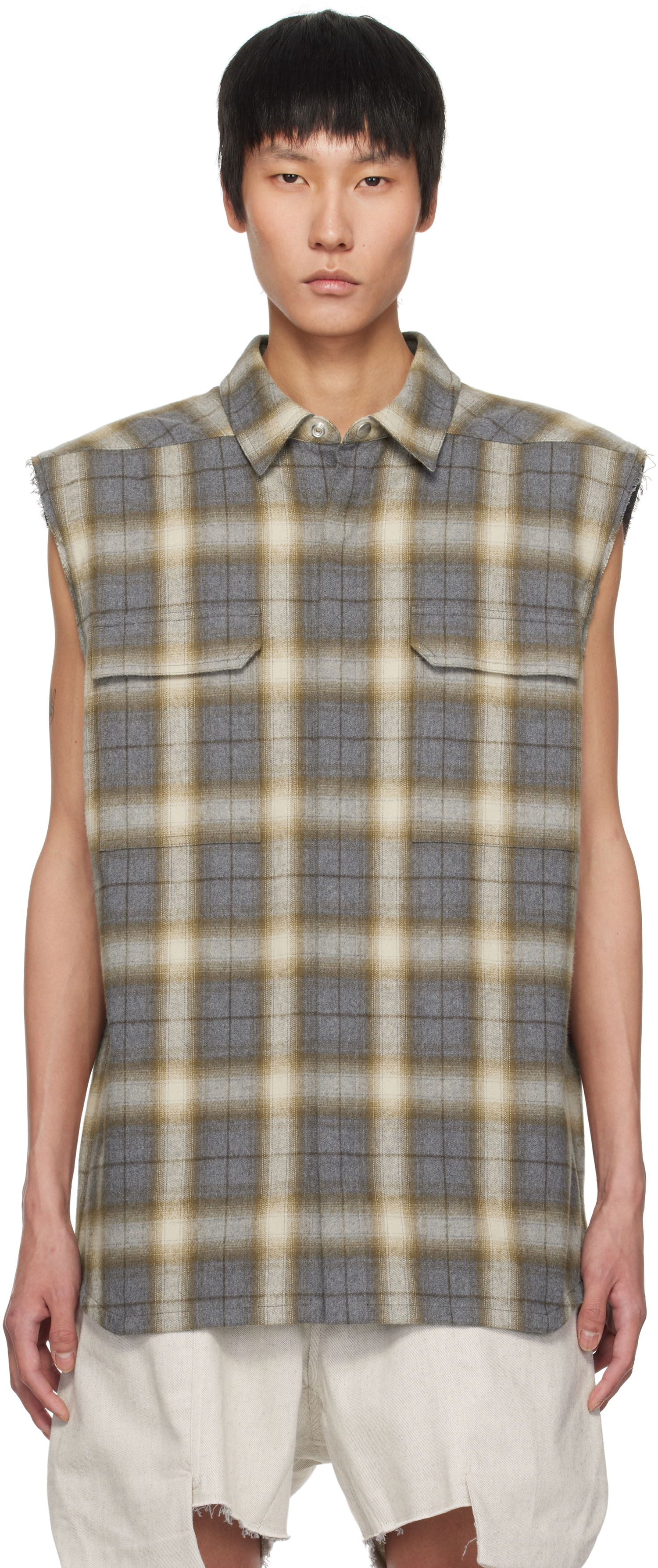 Košeľa Rick Owens Rick Owens Hollywood Jumbo Sleeveless Plaid Shirt Hnedá | RU01E5239 CP, 0