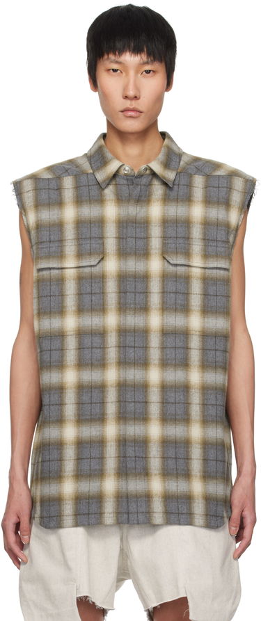 Košeľa Rick Owens Rick Owens Hollywood Jumbo Sleeveless Plaid Shirt Hnedá | RU01E5239 CP, 0