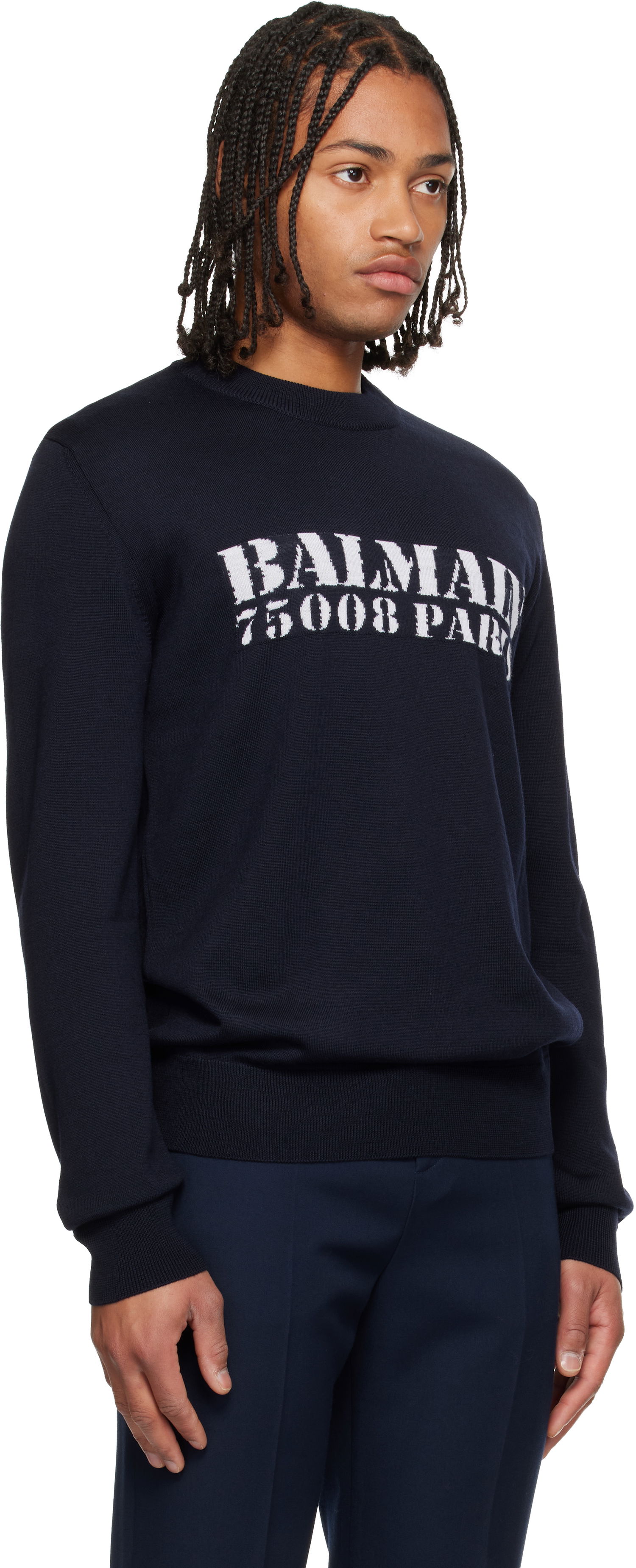 Sveter Balmain 'Balmain' Stamp Merino Wool Sweater Navy | FH1KD000KI84, 1