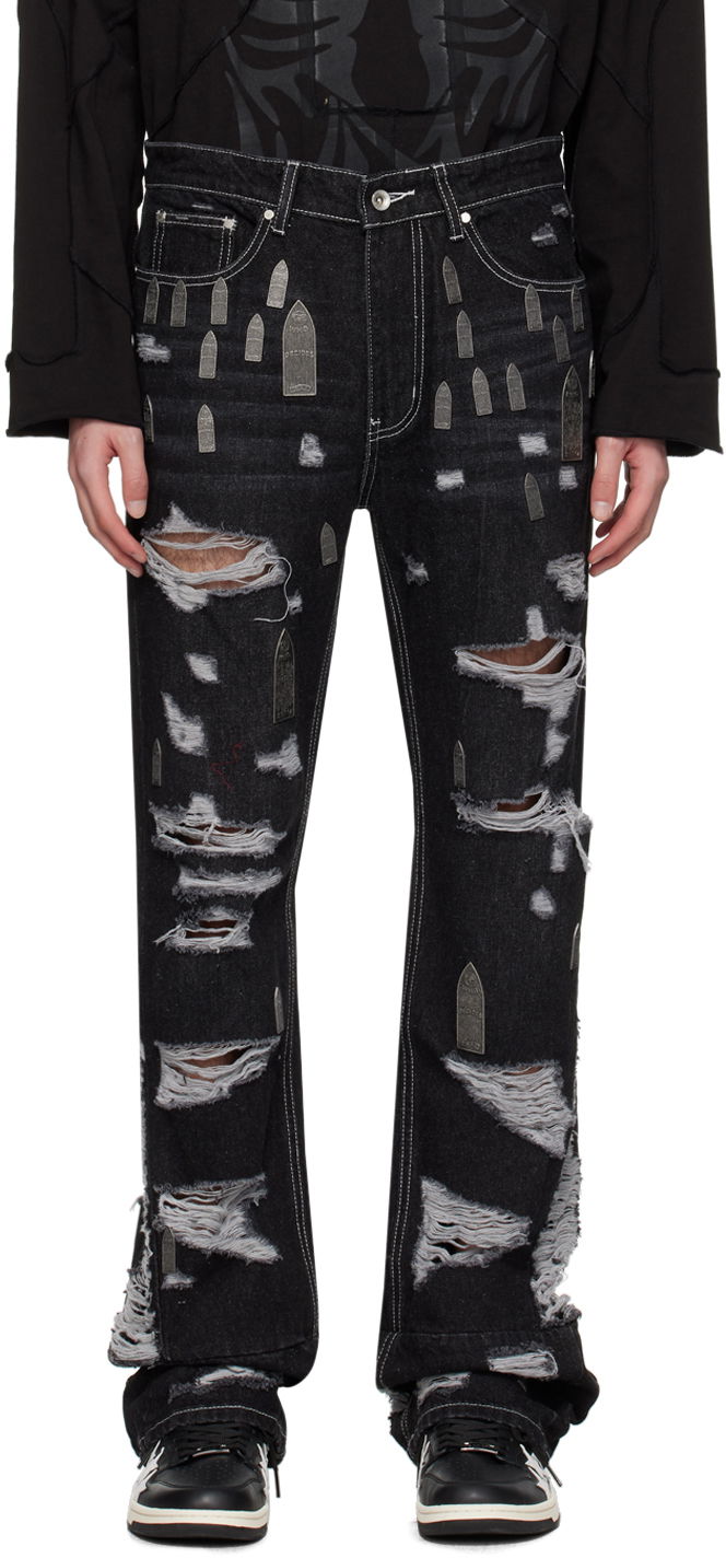 Džínsy Who Decides War Amplified Gnarly Ripped Coffin Appliqué Jeans Čierna | 1120790002SS24