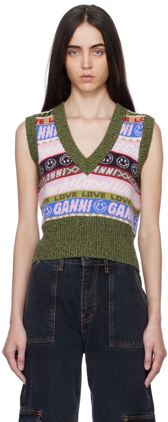 Vesta GANNI GANNI Jacquard Knit Vest Zelené | K1776