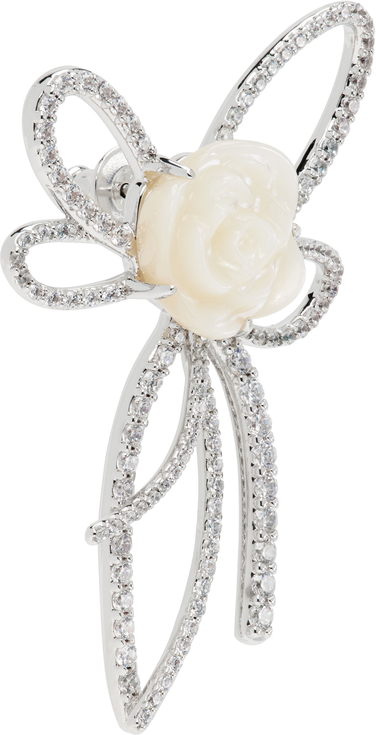 Spona SHUSHU/TONG YVMIN Edition Pearl and Diamond Bow Rose Single Earring Biela | 22314SLV00DR, 1