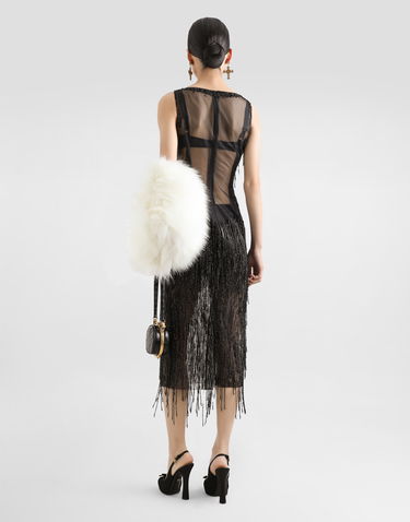 Šaty Dolce & Gabbana Dolce & Gabbana Sleeveless Calf-Length Marquisette Dress with Sequined Fringing Čierna | F6TPBZGDC1DN0000, 2