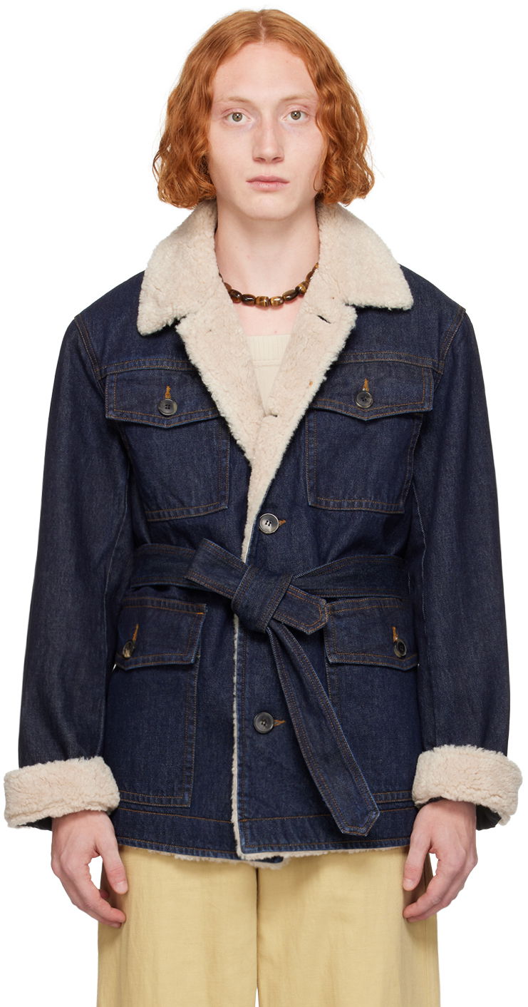 Bunda Dries Van Noten Sherpa-Lined Denim Jacket Modrá | 242-020525-9376