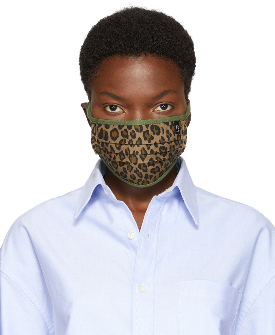 Šál R13 R13 Leopard Print Pleated Face Mask Hnedá | R13AMSK2-4, 0