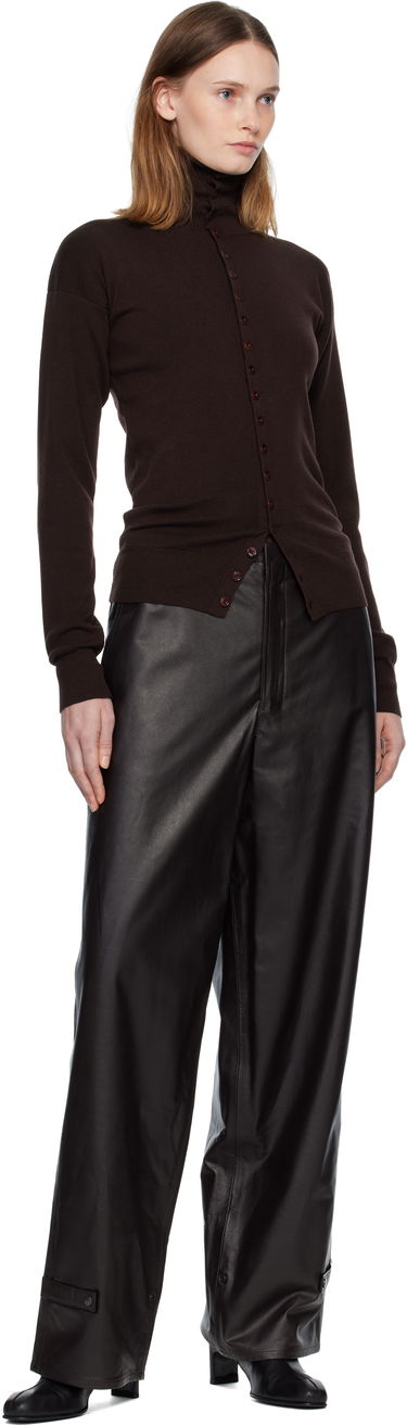 Sveter LEMAIRE Long-Sleeve High-Neck Buttoned Fitted Knit Cardigan Hnedá | TO1431 LK1045, 3