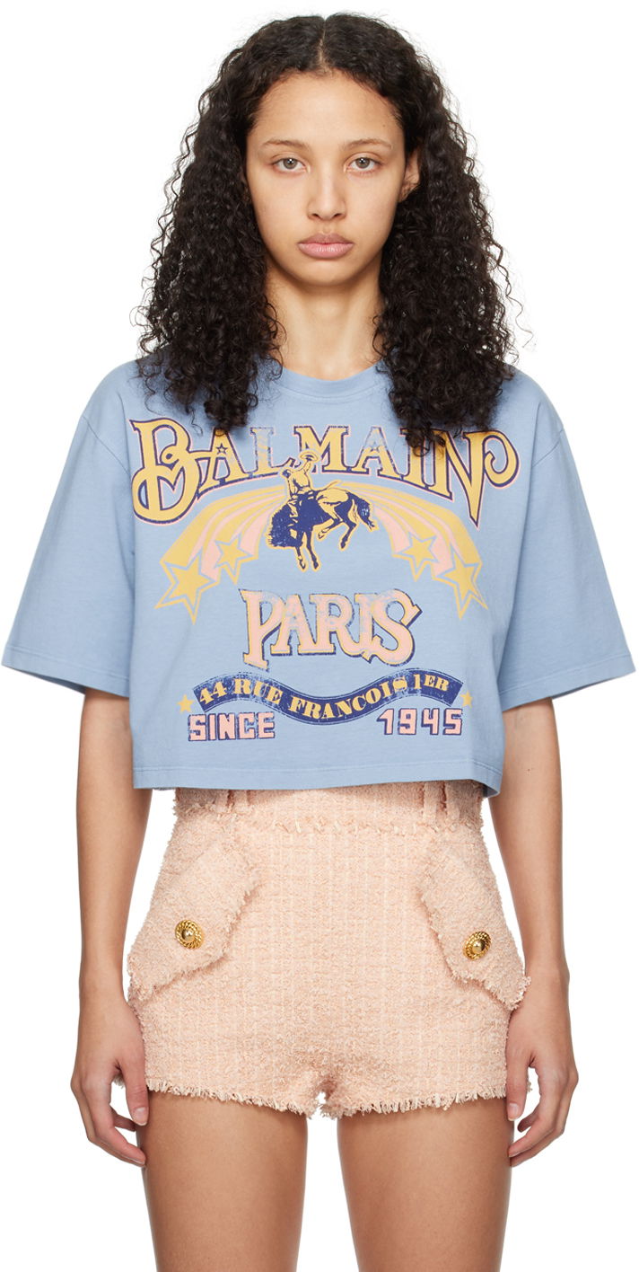 Tričko Balmain Western T-Shirt Modrá | CF1EE020GD31, 0
