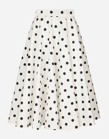 Sukňa Dolce & Gabbana Cotton Drill Calf-Length Circle Skirt With Polka Dot Print Biela | F4CVMTFSFNMHWZRN, 0