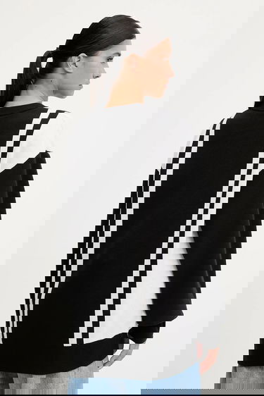 Sveter Puma Vertical Stripe Color Block Crewneck Knit Sweater Čierna | 632294, 6