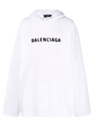 Mikina Balenciaga Blurry Logo Print Hoodie Biela | 661711TKVD69040