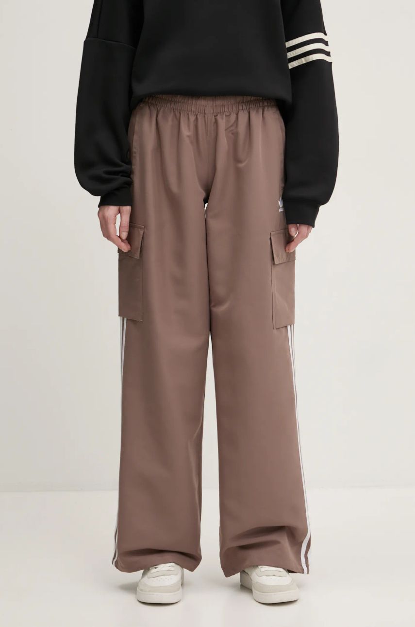 Tepláky adidas Originals adidas Originals Adicolor 3-Stripe Cargo Pants High Waist Hnedá | JC8138, 0
