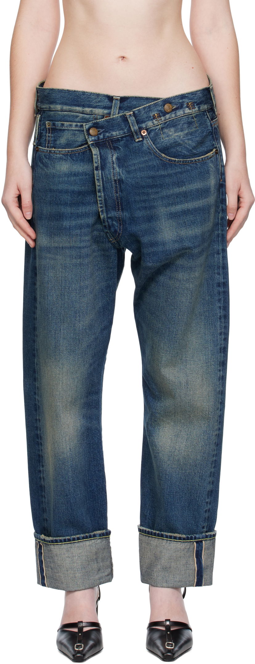 Džínsy R13 R13 Cuffed Crossover Jeans Modrá | R13WD193-D341A