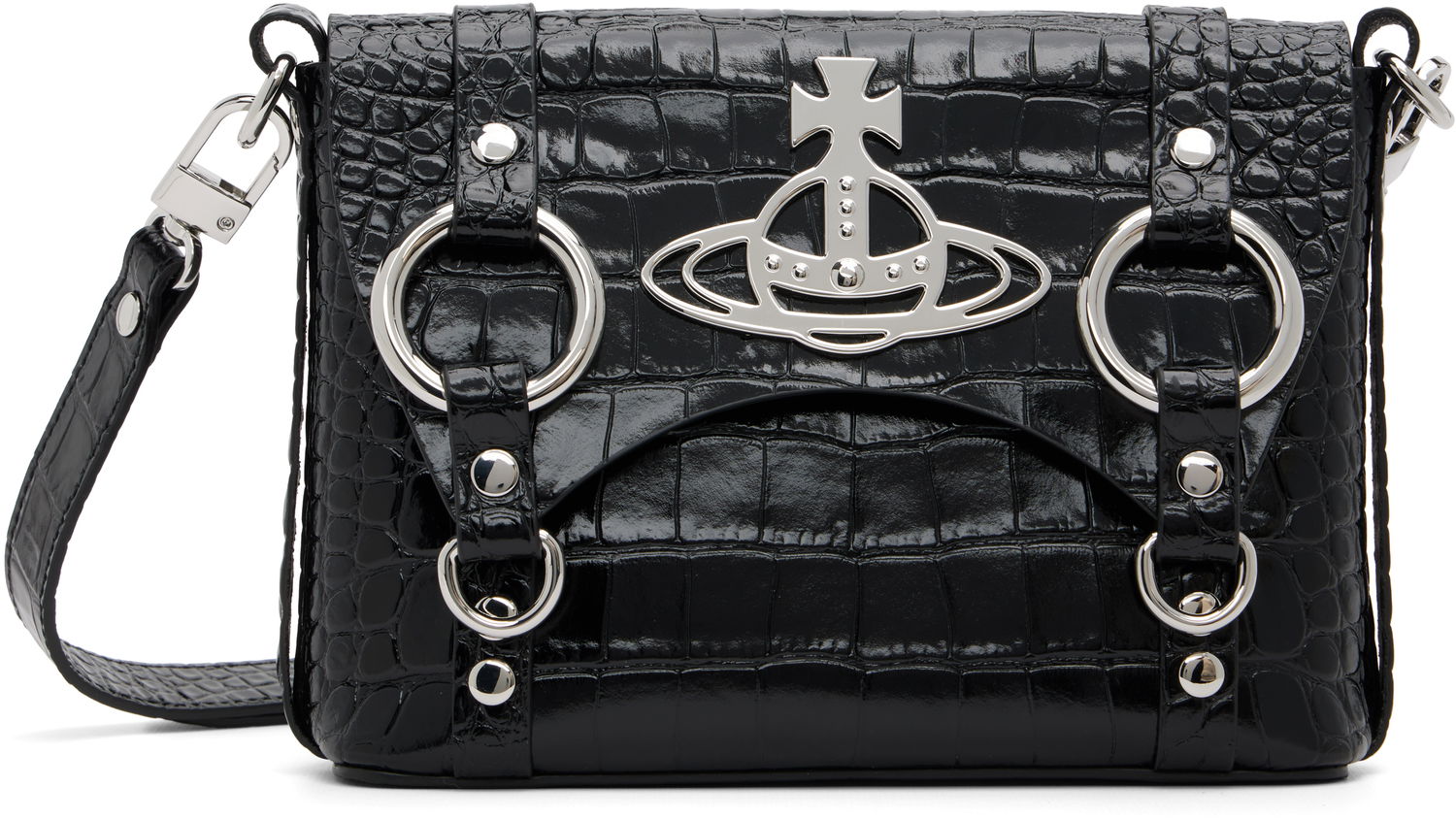 Taška cez rameno Vivienne Westwood Kim Croc-Effect Orb Crossbody Čierna | 48030007U-L0099-, 0