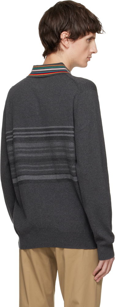 Polo tričko Paul Smith Paul Smith Organic Cotton Long-Sleeve Striped Collar Polo Shirt Šedá | M1R-533Z-T02764-78, 2