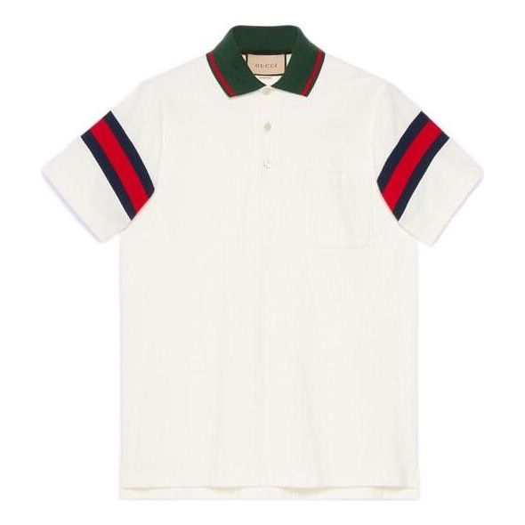 Polo tričko Gucci Designer Jersey Polo With Web Biela | 713997-XJETR-9088