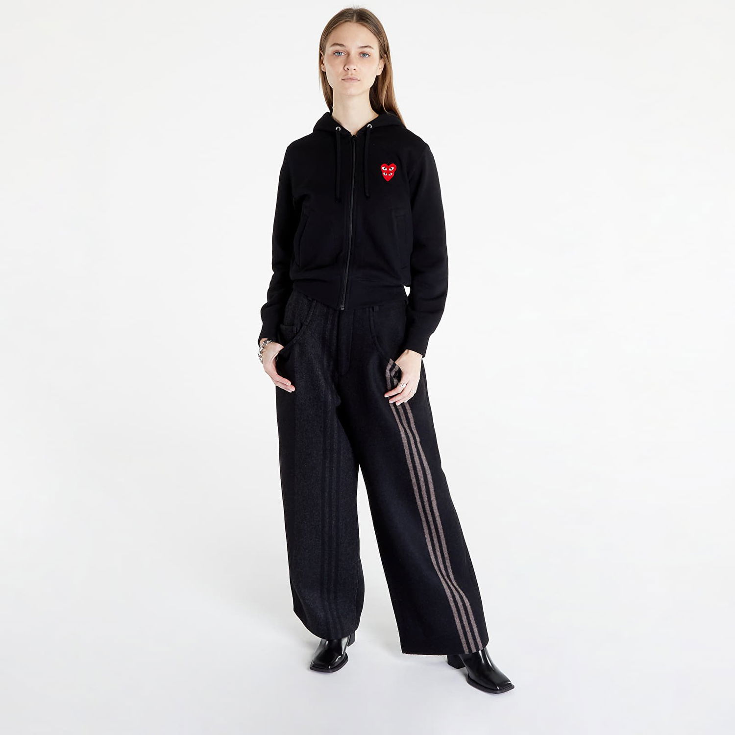 Mikina Comme des Garçons Double Heart Zip Hoodie Čierna | AZT293 black, 0