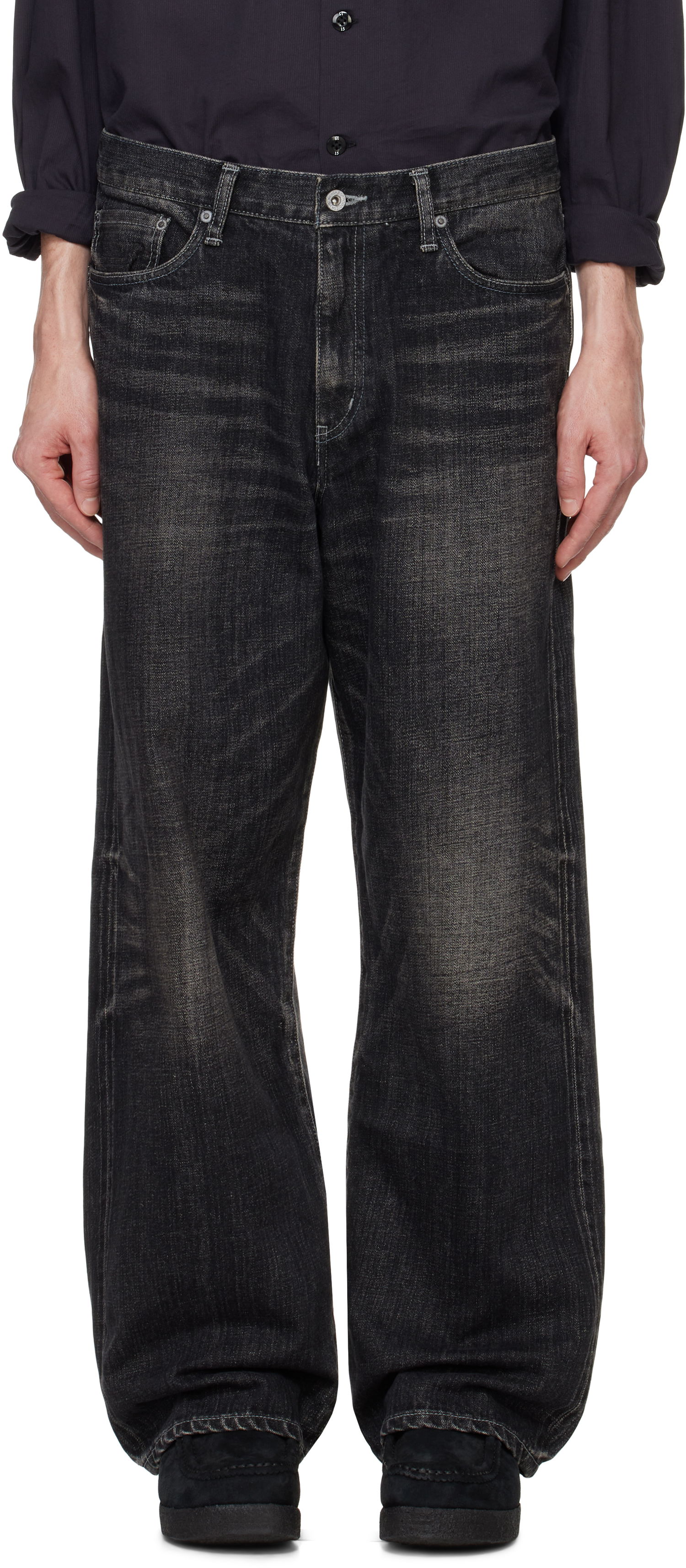 Džínsy Neighborhood Washed Denim Wide Jeans Čierna | 242XBNH-PTM04, 0