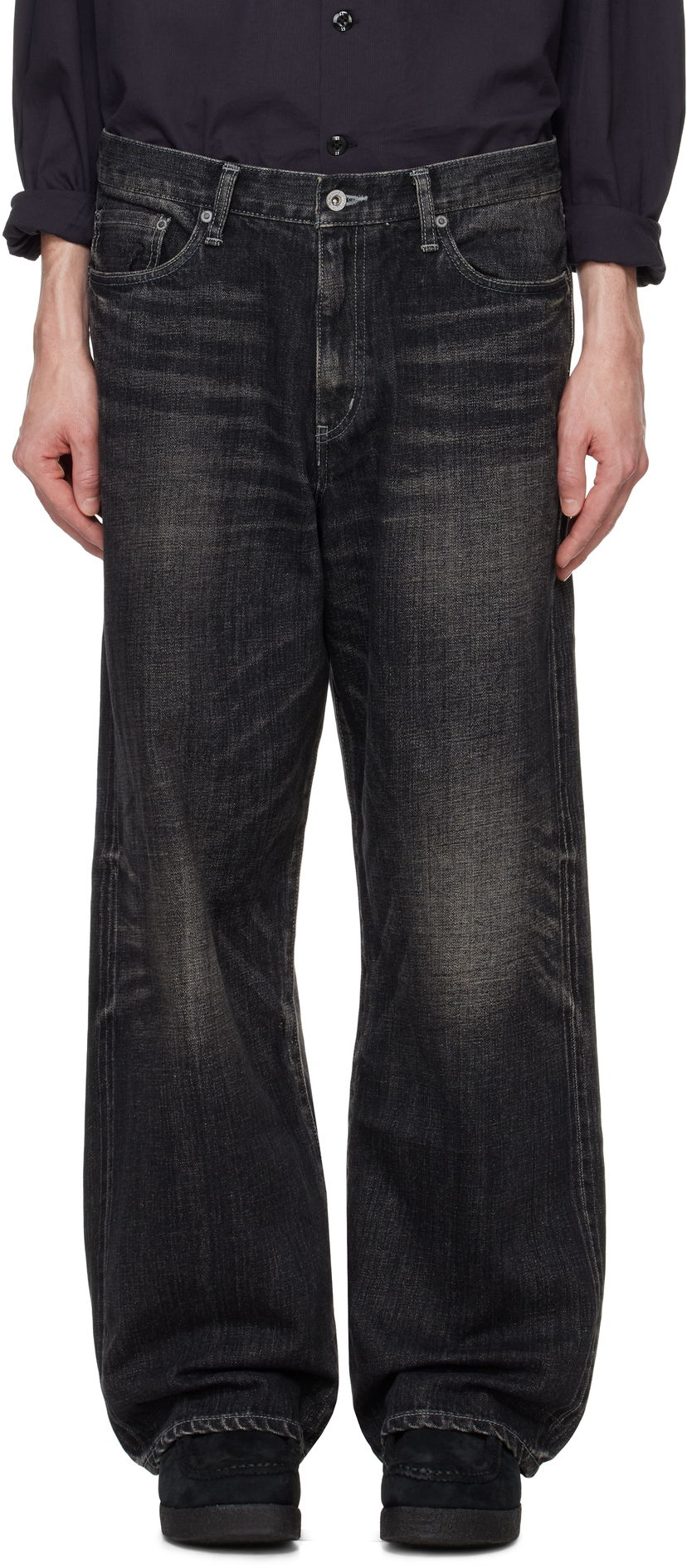 Džínsy Neighborhood Washed Denim Wide Jeans Čierna | 242XBNH-PTM04