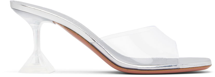 Šaty Amina Muaddi Amina Muaddi Lupita Glass Slipper 70 Heeled Sandals Metalická | LUPITA GLASS SLIPPER 70 PVC