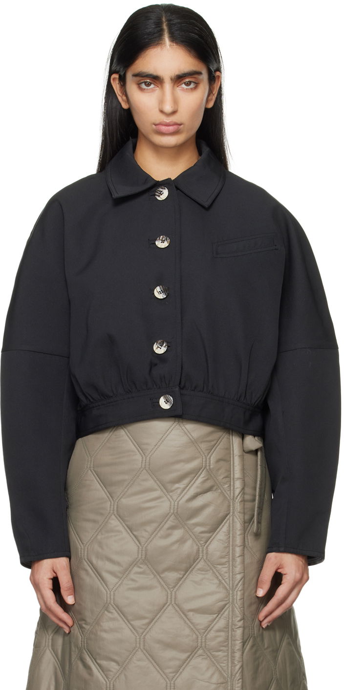 Bunda GANNI GANNI Cropped Buttoned Jacket Čierna | F8787, 0