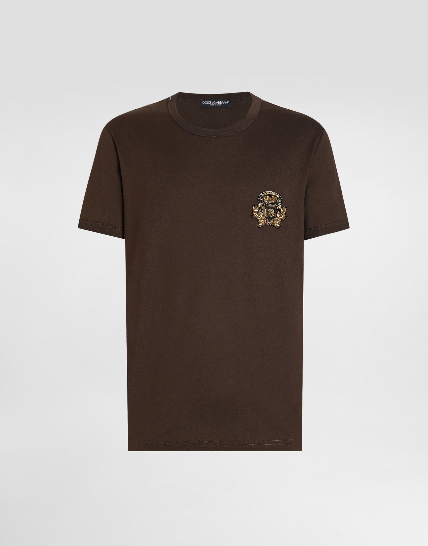 Tričko Dolce & Gabbana Dolce & Gabbana Cotton T-Shirt with Heraldic Patch Hnedá | G8PV1ZG7PJ5M1213, 0