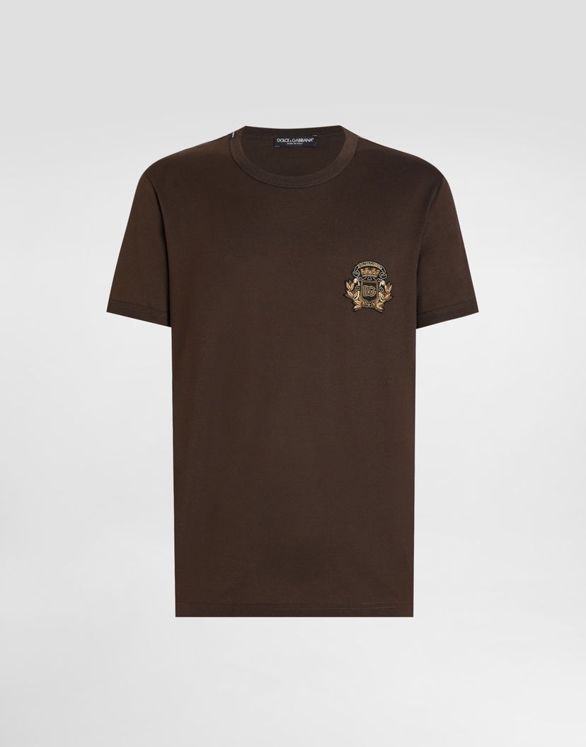 Tričko Dolce & Gabbana Dolce & Gabbana Cotton T-Shirt with Heraldic Patch Hnedá | G8PV1ZG7PJ5M1213