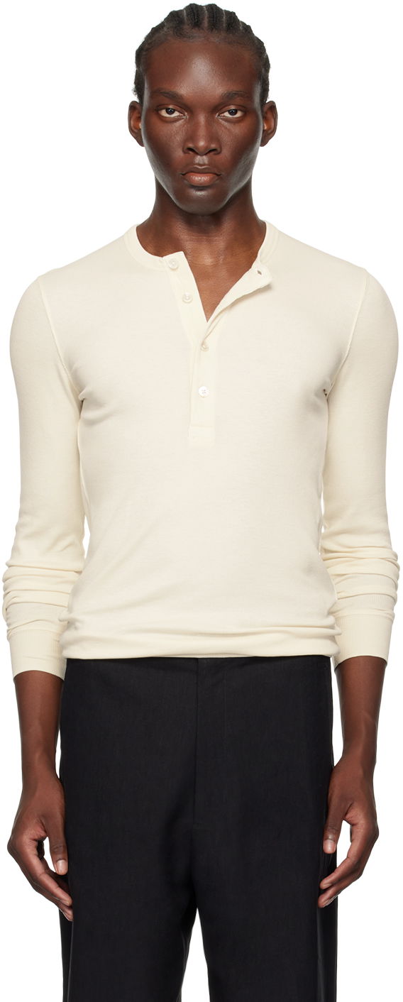 Tričko Tom Ford Off-White Ribbed Henley Béžová | JHL005-JMT003F23, 0