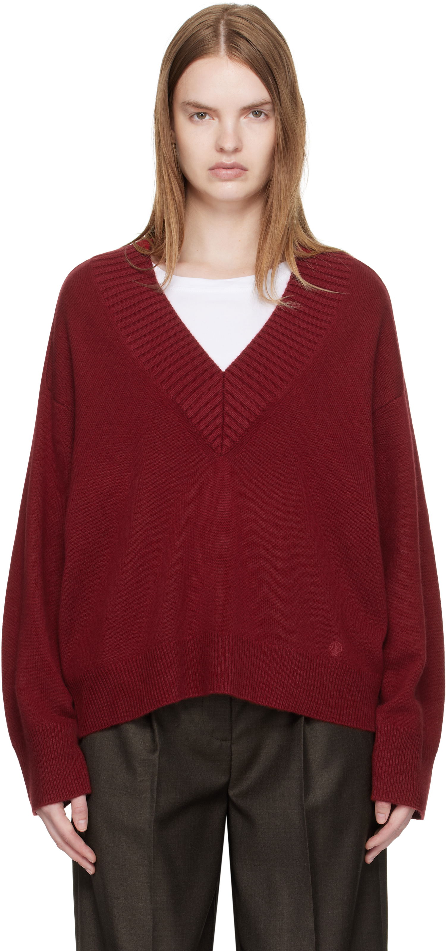 Sveter Loulou de Saison Loulou de Saison Sage LDS Cashmere V-Neck Sweater Vínová | SAGE LDS, 0