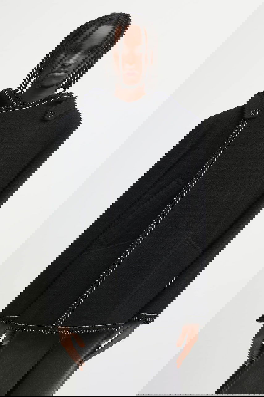 Kabáty ADER ERROR Wool Blend Hooded Coat with Contrast Stitching Čierna | BO01FWCT0104BK, 0